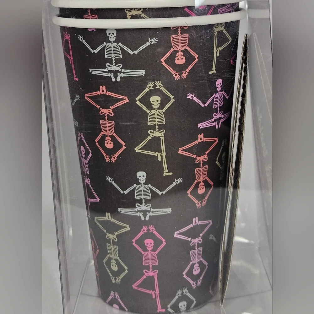 Yoga Skeletons Halloween Cups with Lids And Sleeves 10ct